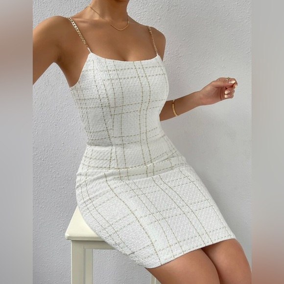 Plaid Chain Strap Cami Bodycon Mini Dress - Picture 5 of 10